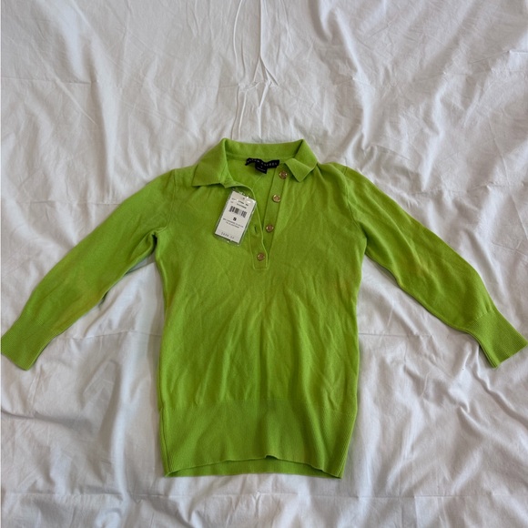 Ralph Lauren Lime Green Cashmere Polo with Gold Buttons - Picture 2 of 4